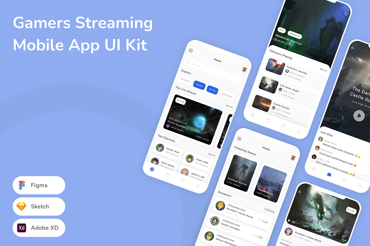 Gamers Streaming Mobile App UI Kit, an UI Kit Template by Betush