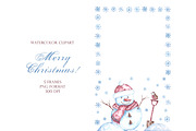Christmas snowman watercolor clipart, a Seasonal Illustration by SabinaWatercolorArt (Thumbnail 11 of 17)