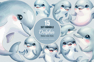 15 Bundle Watercolor Dolphin Fish, an Animal Illustration by Morspective