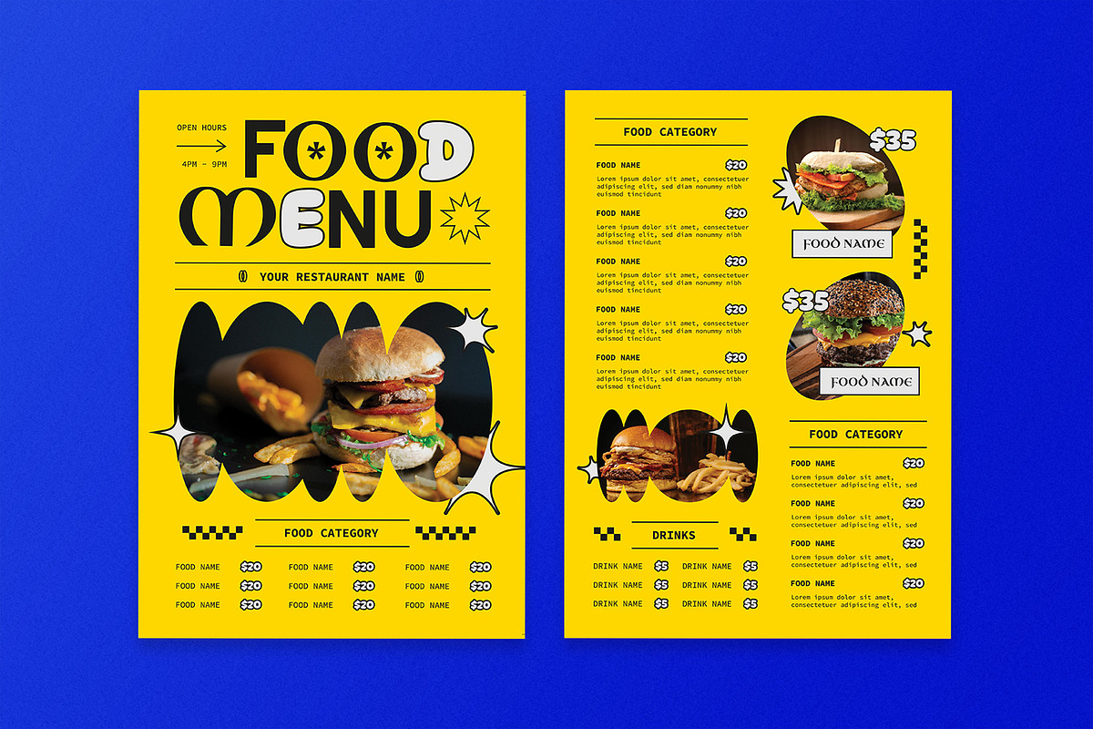 Yellow Retro Food Menu, a Flyer Template by Aiyari Graphic (Photo 1 of 3)