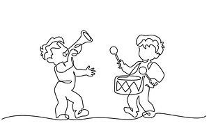 Little boys play with drum and, a Holiday Photo by Valenty