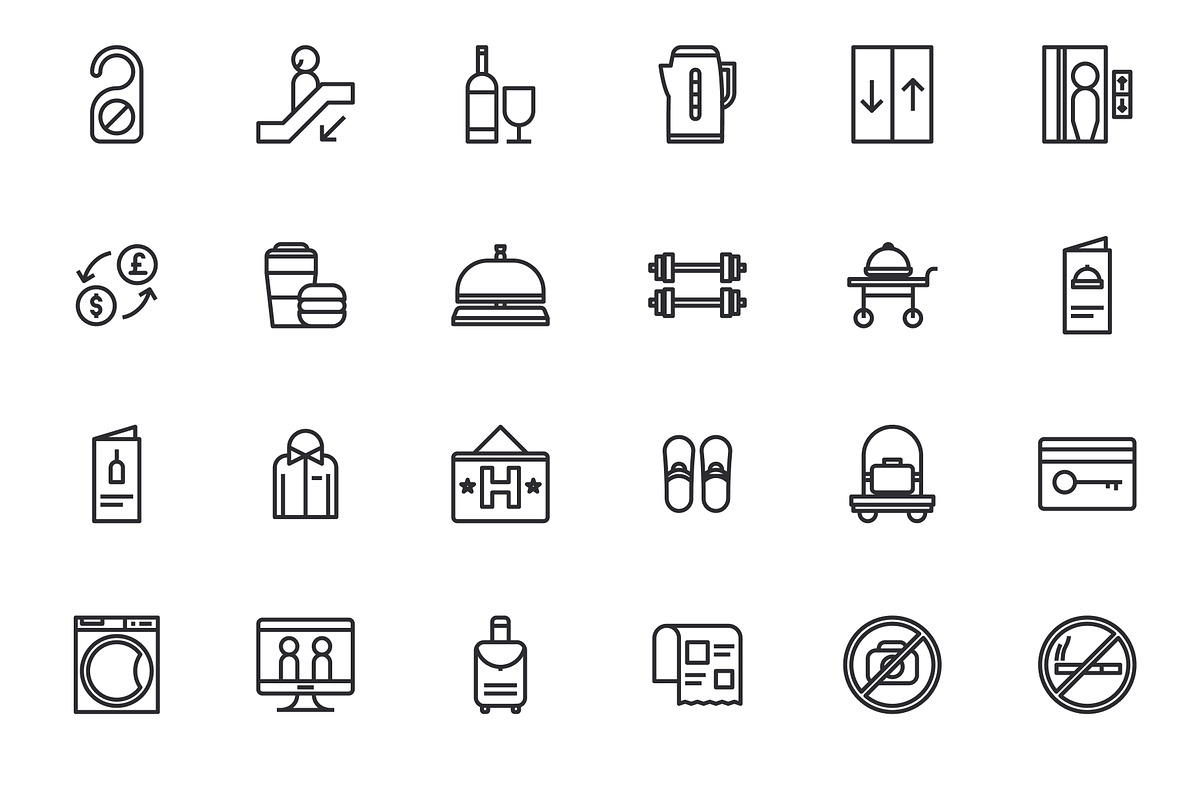 Hotel Services Icons, an Outline Icon by Middltone (Photo 3 of 4)