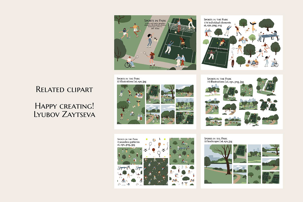 diverse people enjoying park sports, a Person Illustration by LyubovZaytseva (Photo 8 of 9)