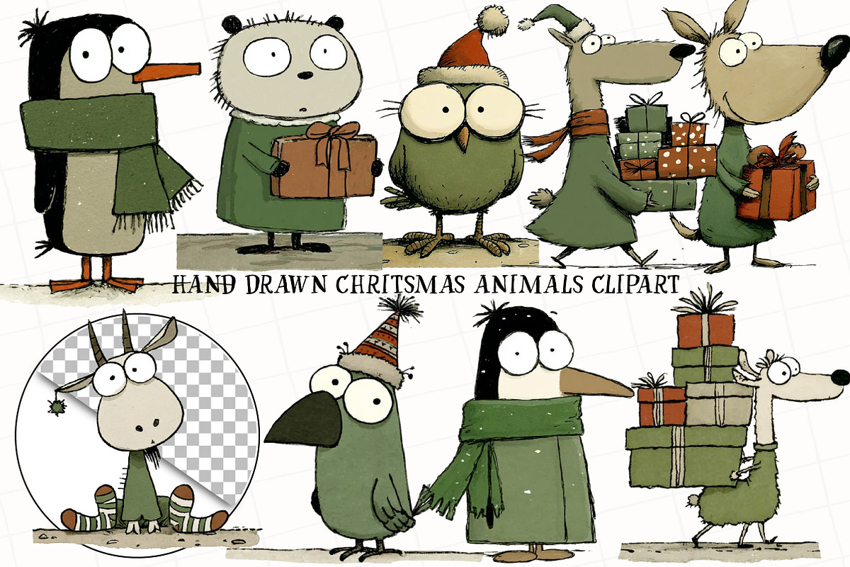 Hand Drawn Christmas Animals Clipart, an Illustration by OK Design (Photo 2 of 6)