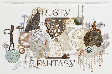 Rusty Fantasy. Line art & collage