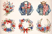 Western 4th Of July Watercolor Clipa, an Illustration by Digital Artistic99 (Thumbnail 4 of 9)