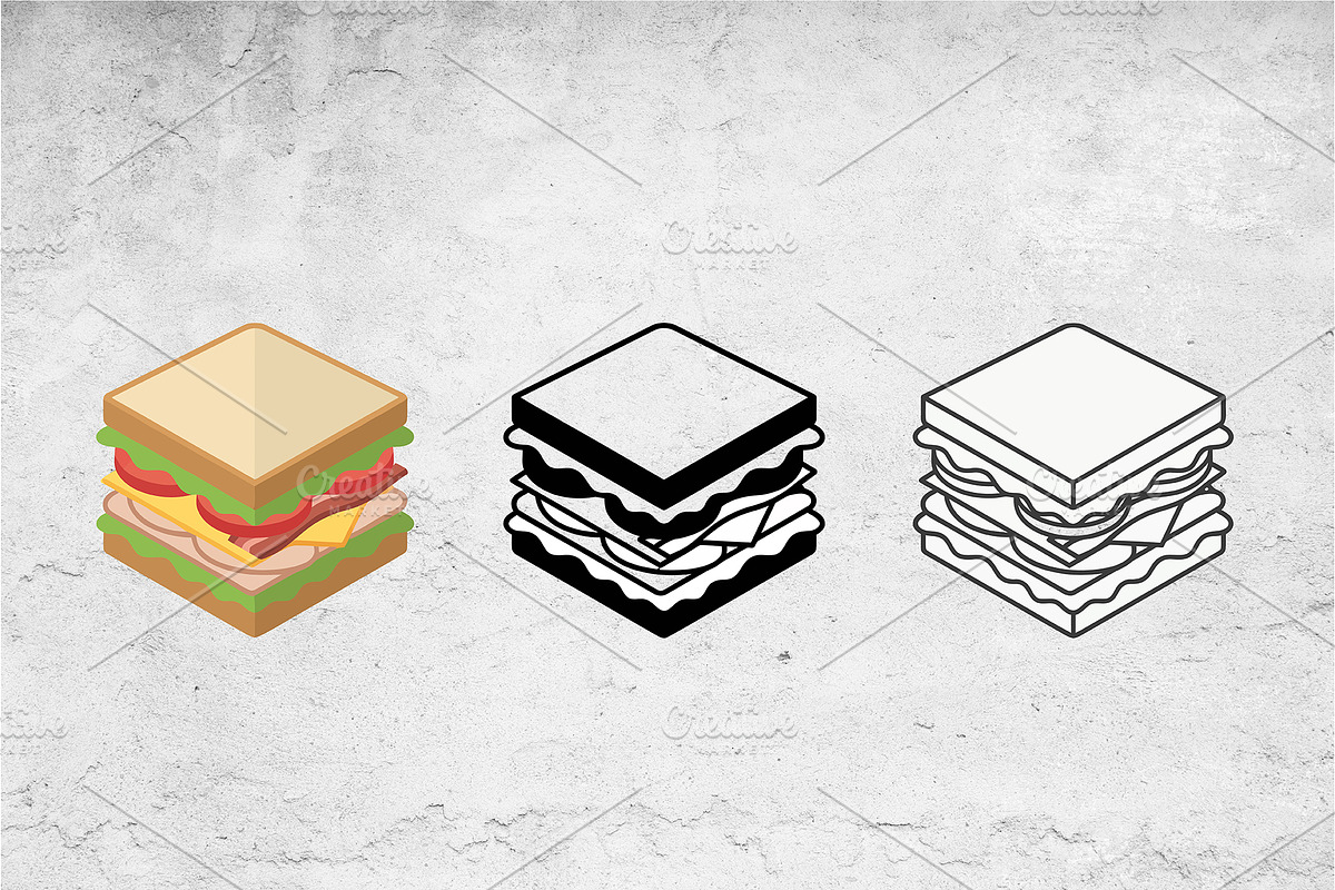 Sandwich Icon Set - 3 Styles, an Outline Icon by Artonix (Photo 2 of 2)