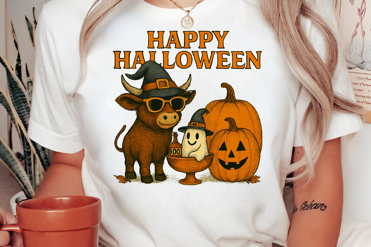 Happy Halloween Pumpkin Cow Png, an Illustration by Craft Nest (Photo 2 of 6)