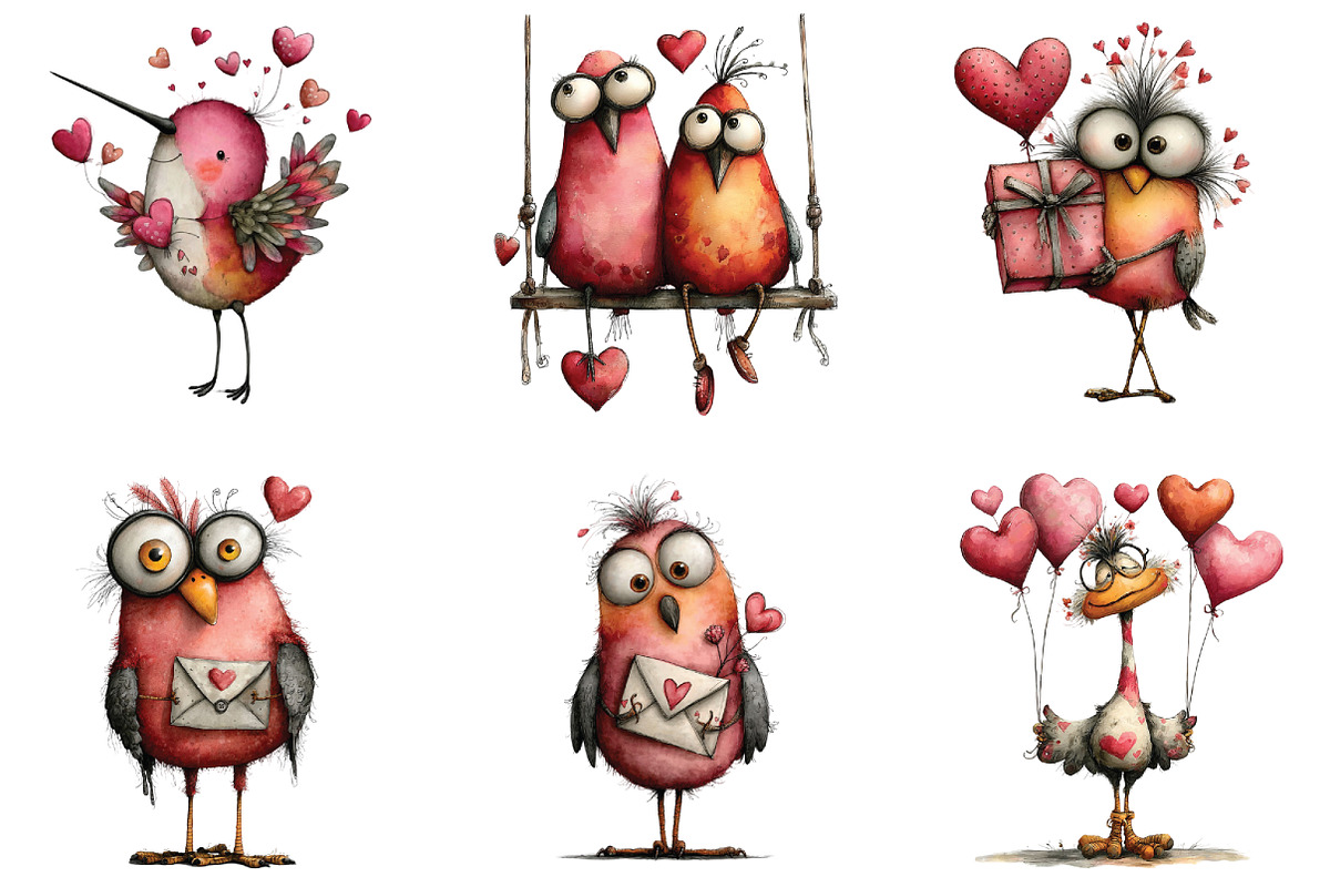 Whimsical Quirky Valentine Birds PNG, an Illustration by CraftArtStudio (Photo 4 of 6)