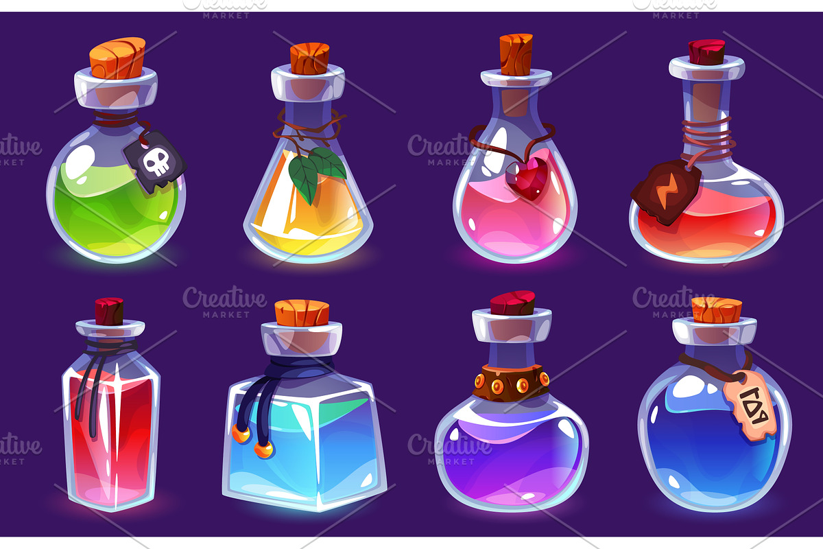 Potion bottles. Magic alchemist, an Illustration by YummyBuum