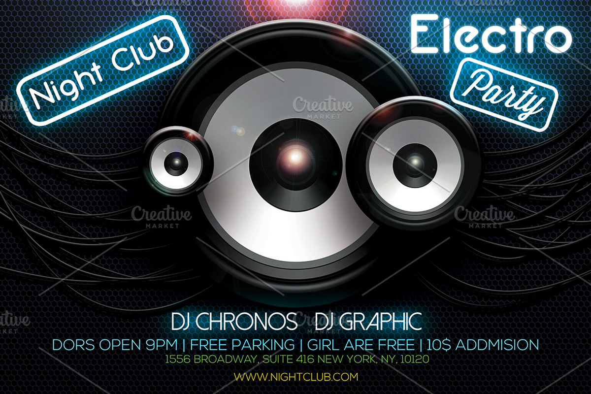 Electro Party Flyer + Facebook Cover, a Flyer Template by CREATIVE DUDE (Photo 3 of 5)