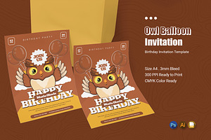 Owl Balloon Birthday Party Invitatio, an Invitation Template by Esensifiksi.studio