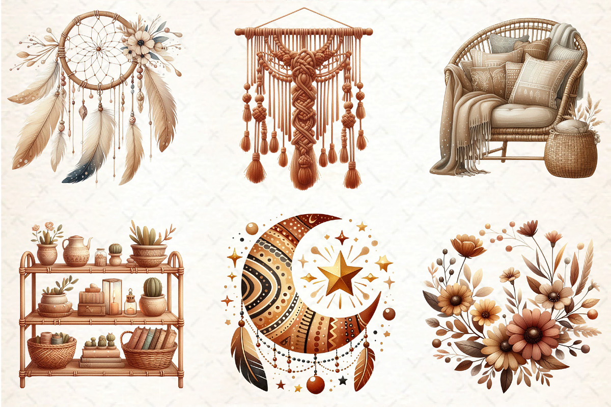 Boho Clipart Brown, an Illustration by DreamCafeArt (Photo 3 of 6)