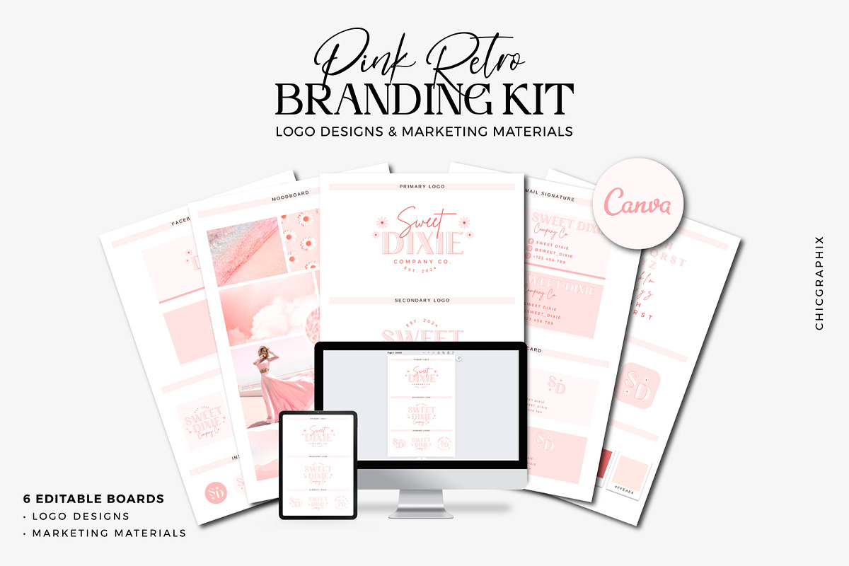 Pink Retro Branding Kit Canva Templa, a Branding & Logo Template by ChicGraphix (Photo 1 of 7)