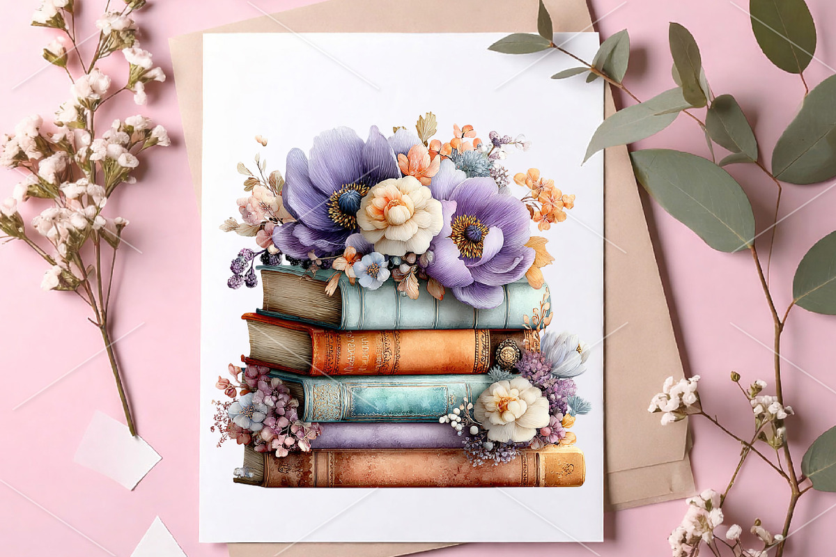 Spring Flower Book Stack Clipart PNG, an Illustration by Canvas Craft (Photo 7 of 7)