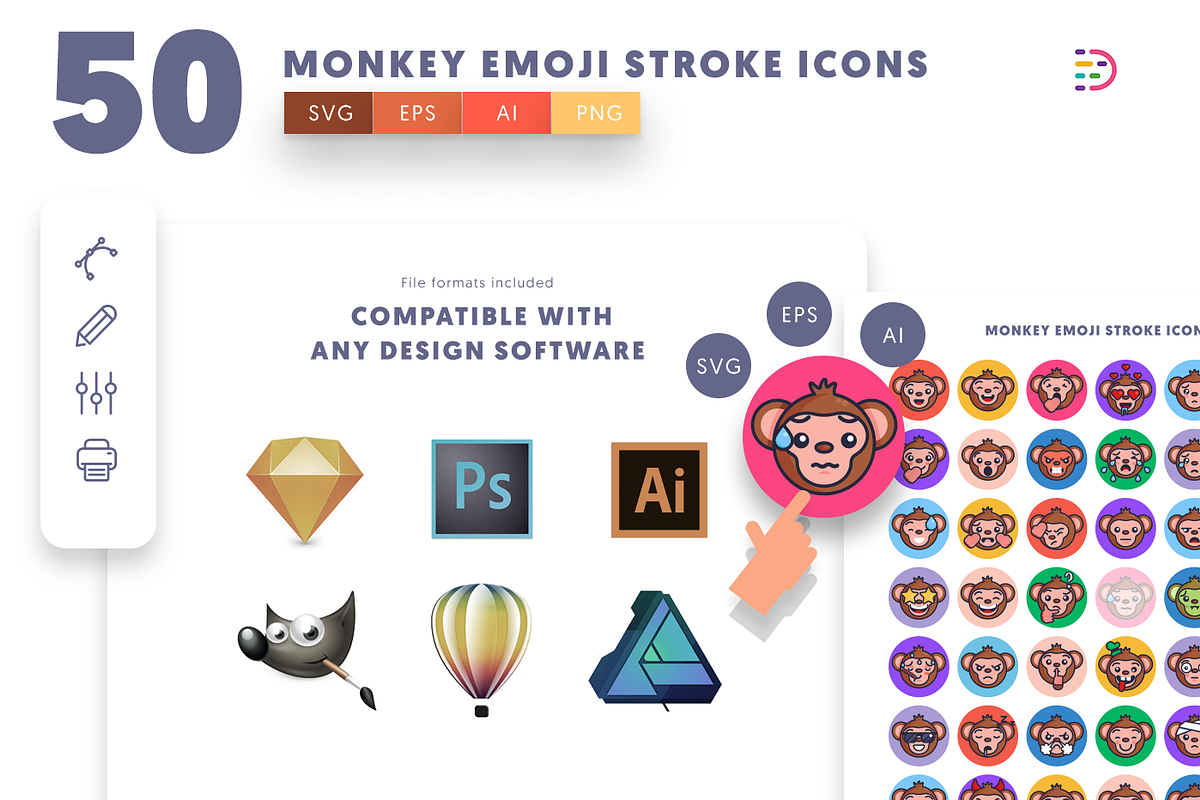 50 Monkey Emoji Stroke Icons, an Emoji Icon by Dighital (Photo 9 of 10)