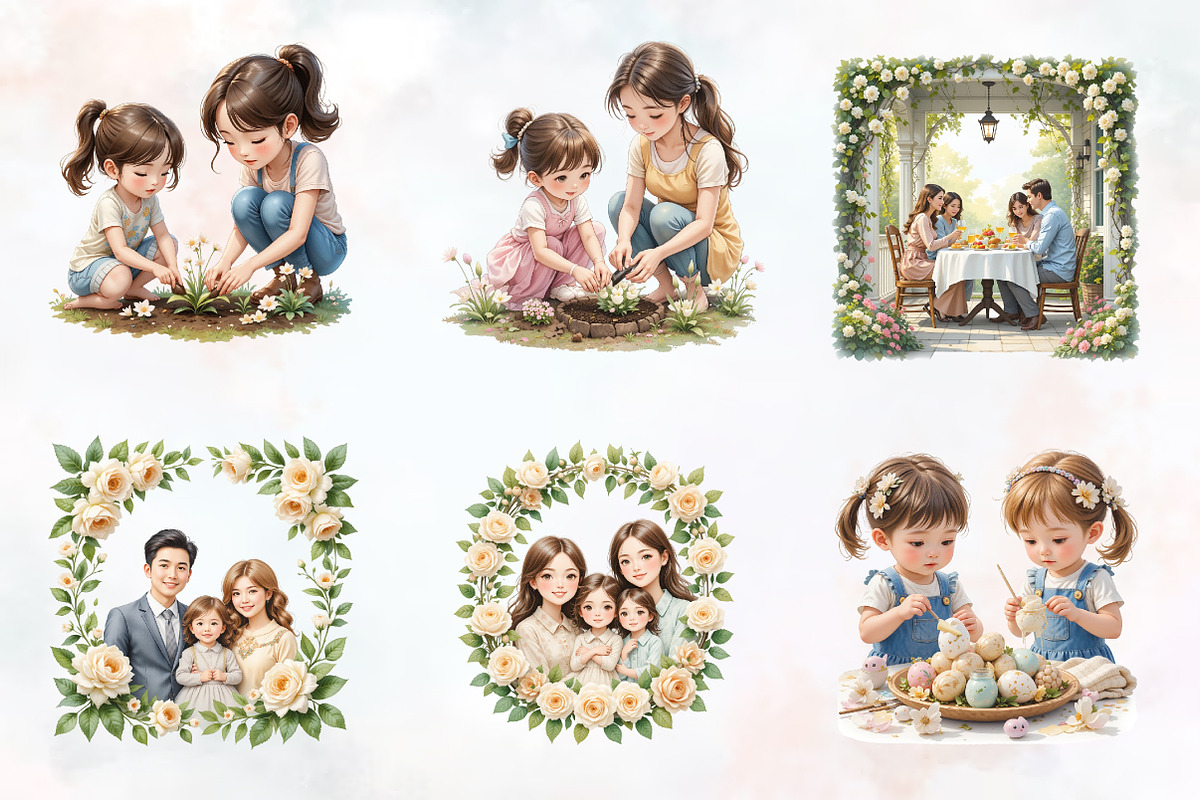 Ivory Spring Family Watercolor Png, an Illustration by RobertsArt (Photo 7 of 8)