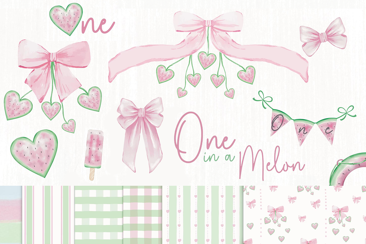 One in a Melon - watermelon and bows, an Illustration by Lolytop Studio (Photo 1 of 6)