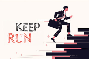 Businessman running upstairs symbolizing ambition and progress in professional, an Illustration by AS photostudio