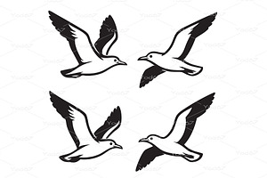 Set of seagull silhouettes in flight, an Animal Illustration by yod67