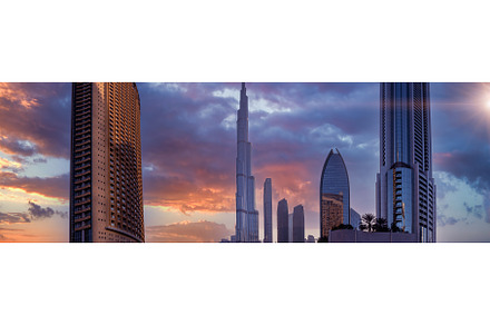 UAE, Dubai panoramic skyline view of