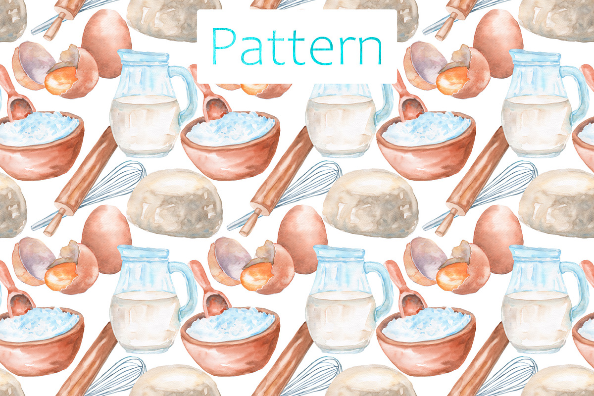 Watercolor kitchen set for baking, a Food Illustration by Olha's watercolor (Photo 7 of 7)