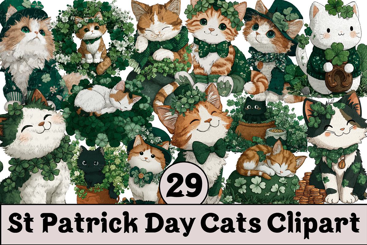 St Patrick Day Cats Clipart, an Illustration by Design Market (Photo 1 of 4)