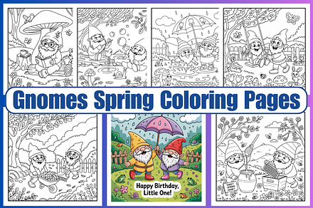 Gnomes Spring Coloring Pages Vol-01, a Decorative Illustration by Design Haven