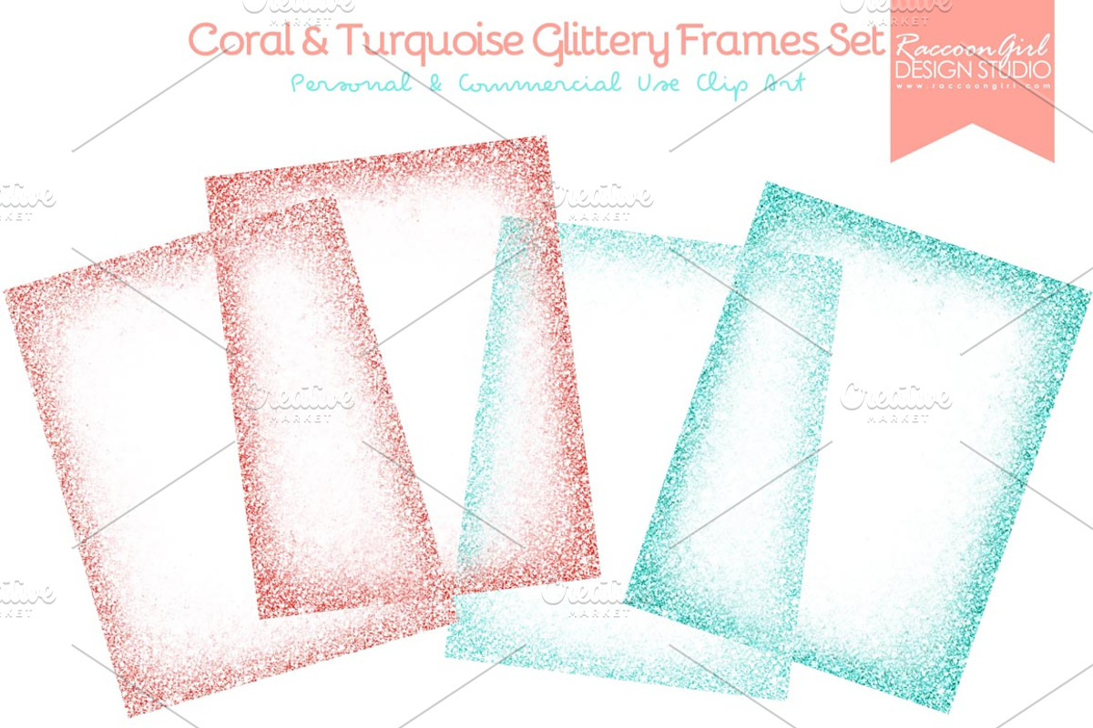 Coral & Turquoise Glittery Frames