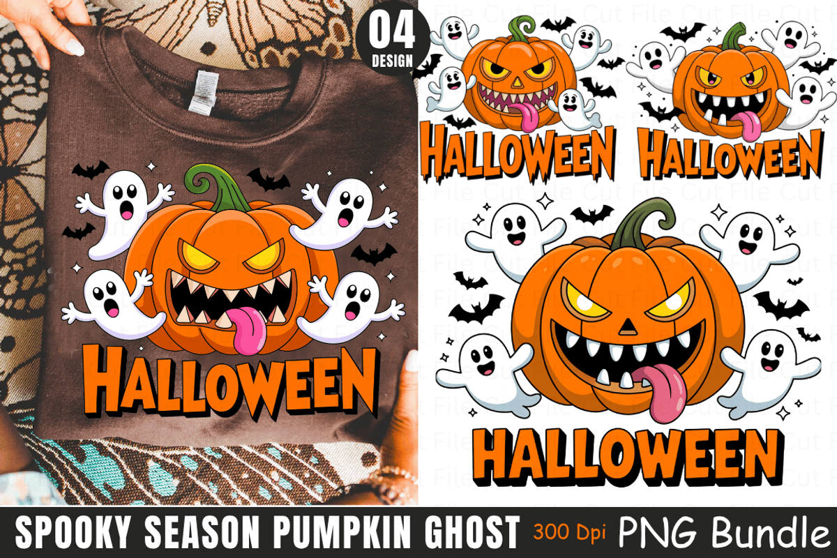 Spooky Season Pumpkin Ghost PNG Bund, a Graphic by Cut File (Photo 1 of 4)