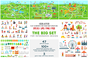 Park elements for map, flat vector