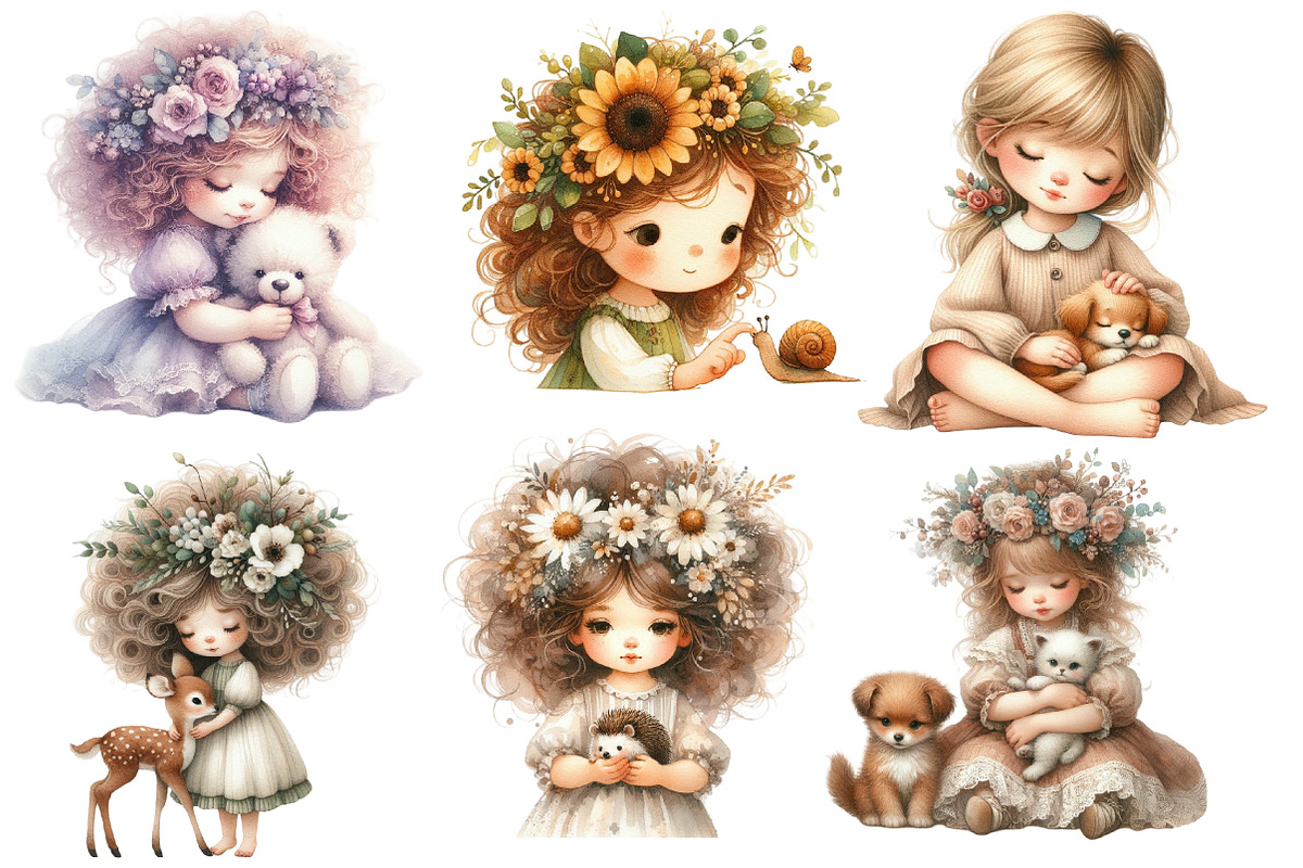 Whimsical Little Girl and Pet Clipar, an Illustration by Designworld (Photo 2 of 3)