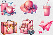 Watercolor Pink Travel Clipart, an Illustration by Black Bird Studio (Thumbnail 5 of 6)