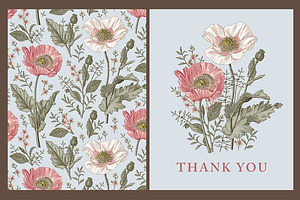 Wedding Card Poppy Poppies Seamless