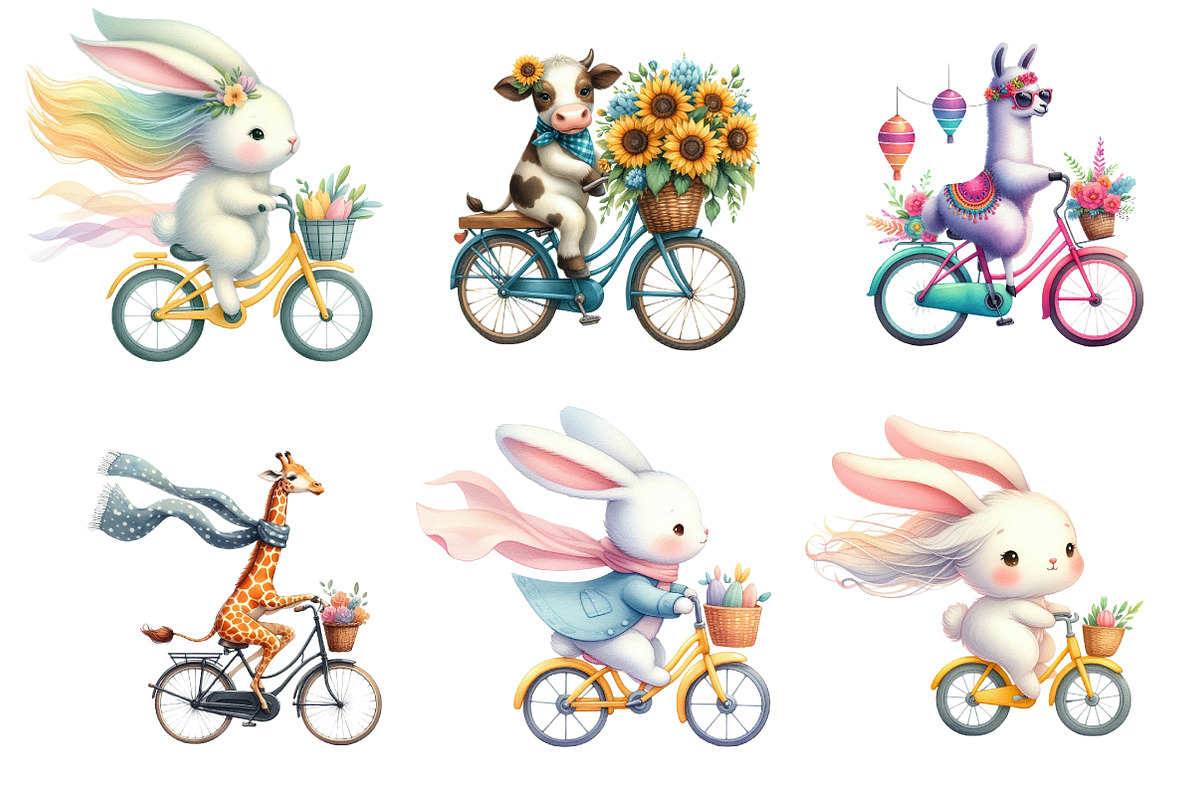 Animal Riding Bike Stickers Clipart, an Illustration by DreamArtGraphic (Photo 3 of 3)