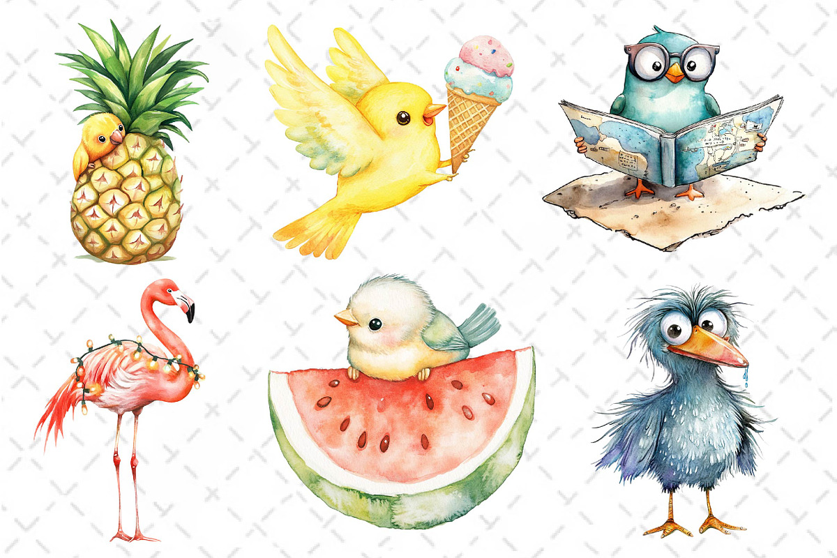Quirky Whimsical Summer Bird Clipart, an Illustration by Dream Creation (Photo 3 of 6)