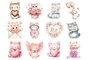 Valentine's Day Kawaii Cats Clipart, an Illustration by Design Market (Thumbnail 3 of 3)
