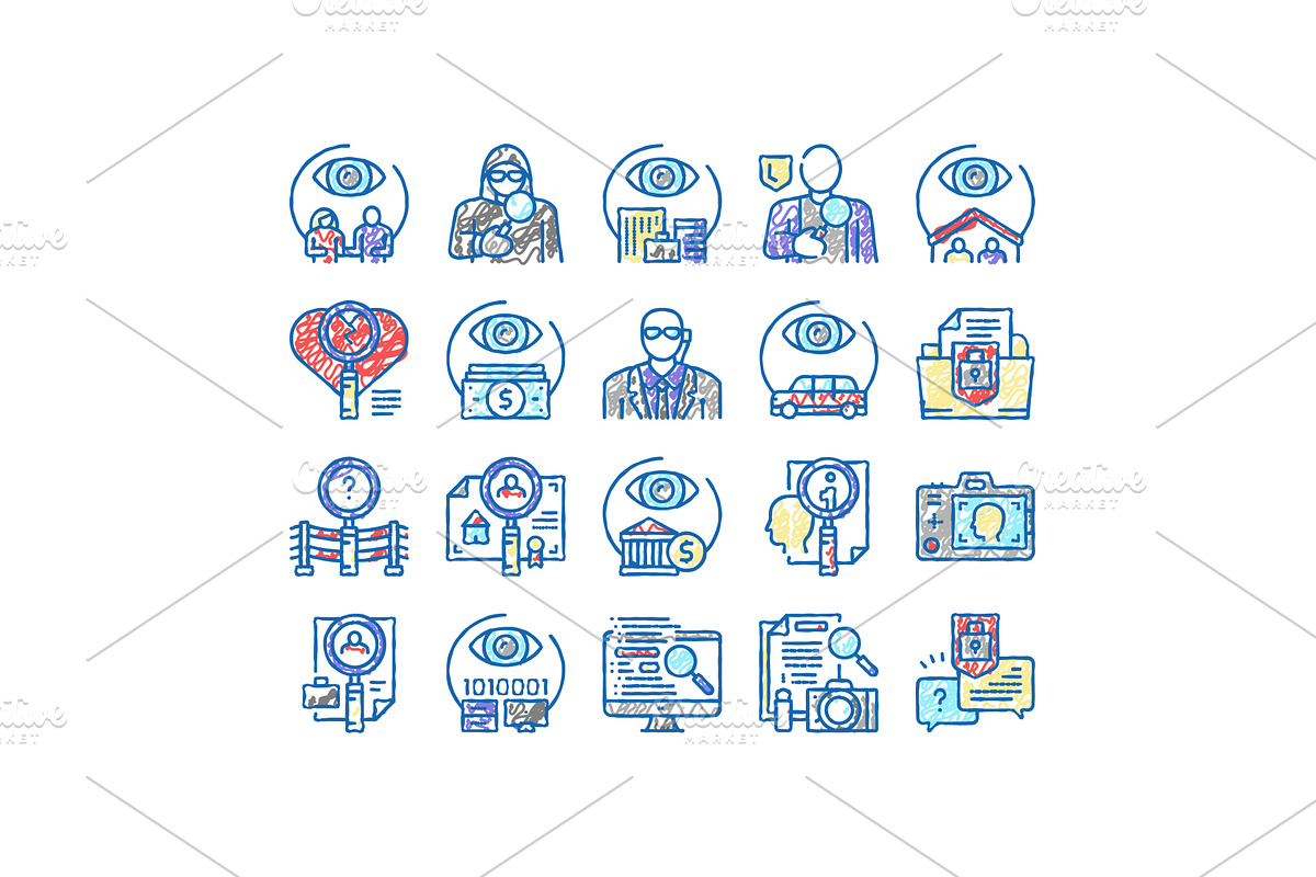 Private Detective set Icons hand, an Object Illustration by pikepicture