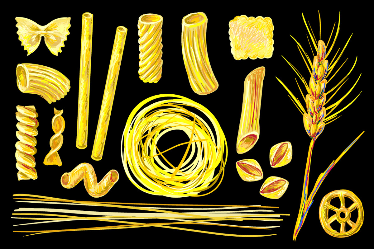 Different pasta shapes set, an Object Graphic by Katya Hatsak