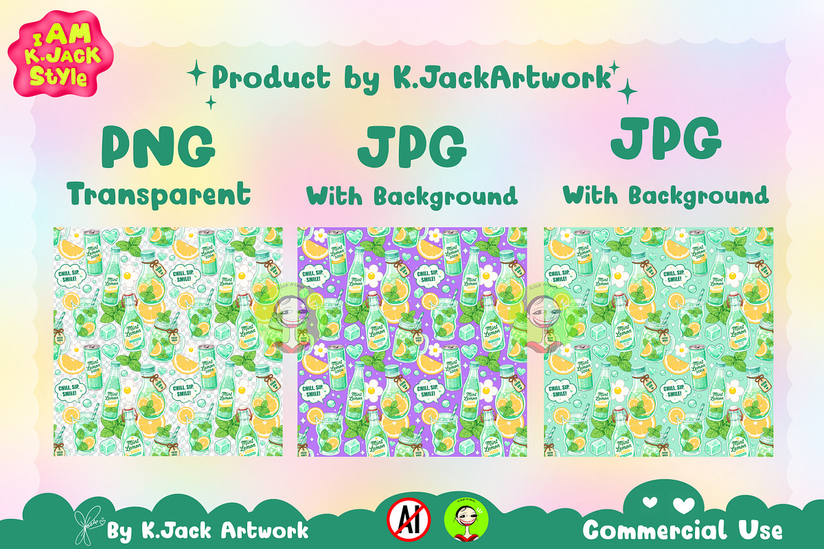 Cute Mint Lemon Soda Seamless, a Background Graphic by K.JackArtwork (Photo 2 of 8)
