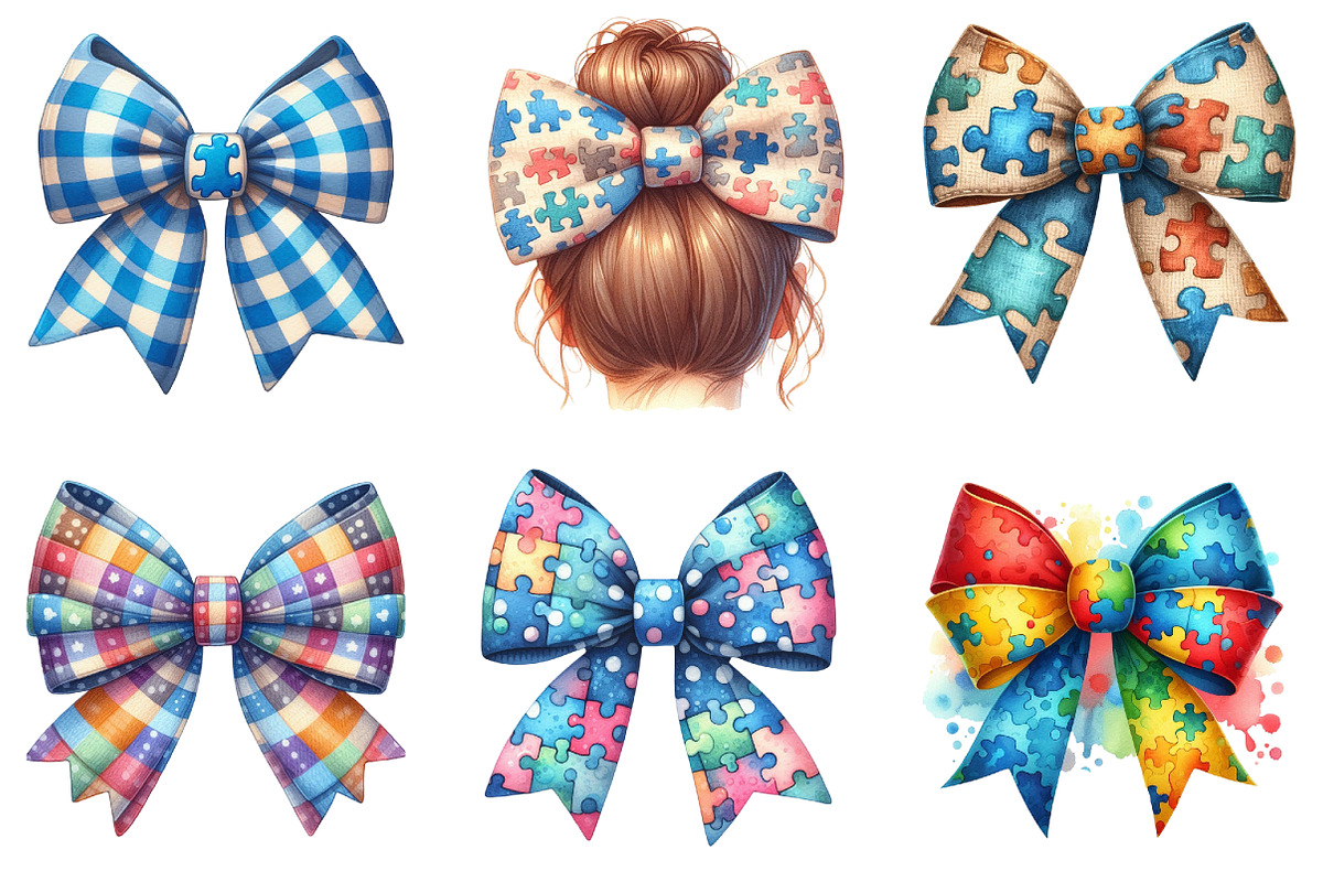 Autism Awareness Bow Clipart, an Illustration by DreamArtGraphic (Photo 3 of 4)