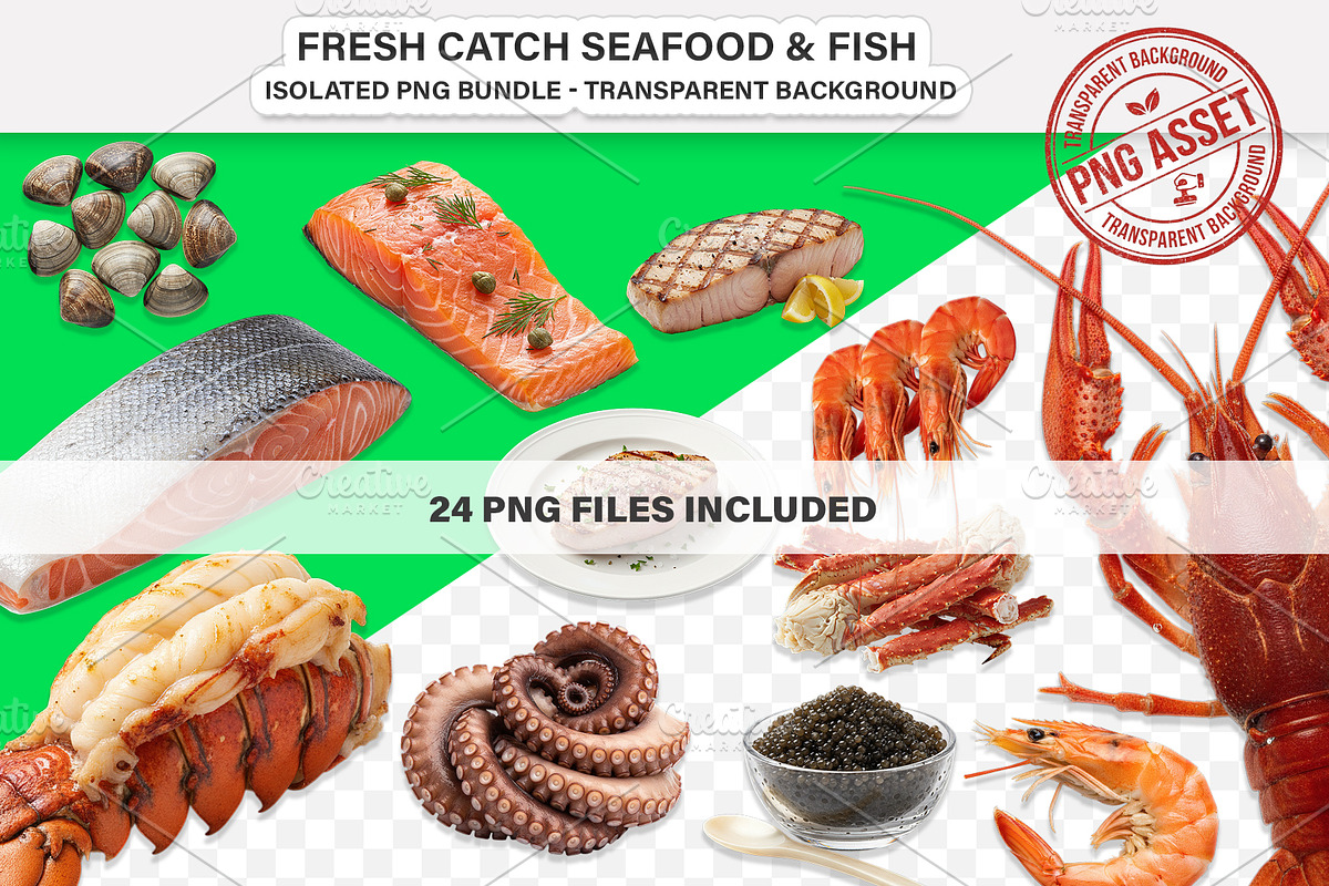 Fresh Catch Seafood & Fish -PNG, an Object Graphic by Nurlan's shop (Photo 1 of 5)