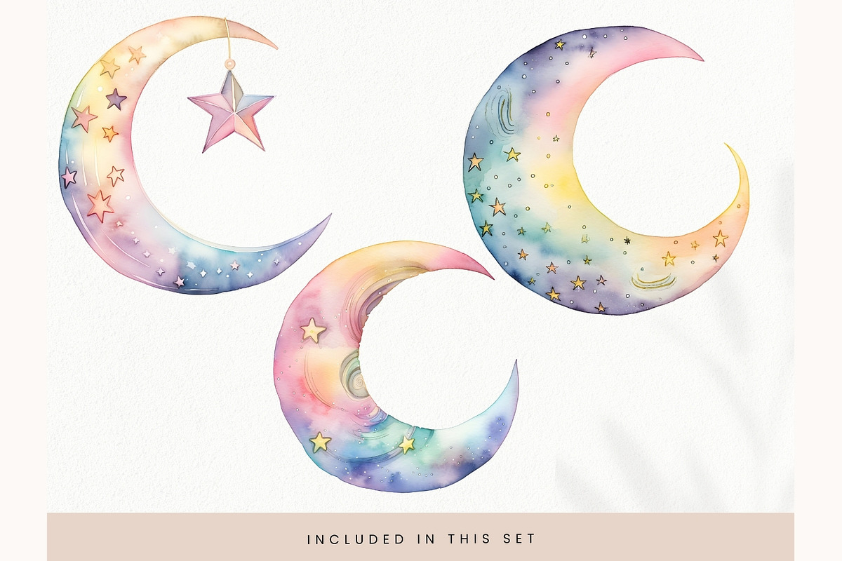 Watercolor Moon Clipart PNG, Pastel, a Decorative Illustration by illuztrate (Photo 4 of 6)