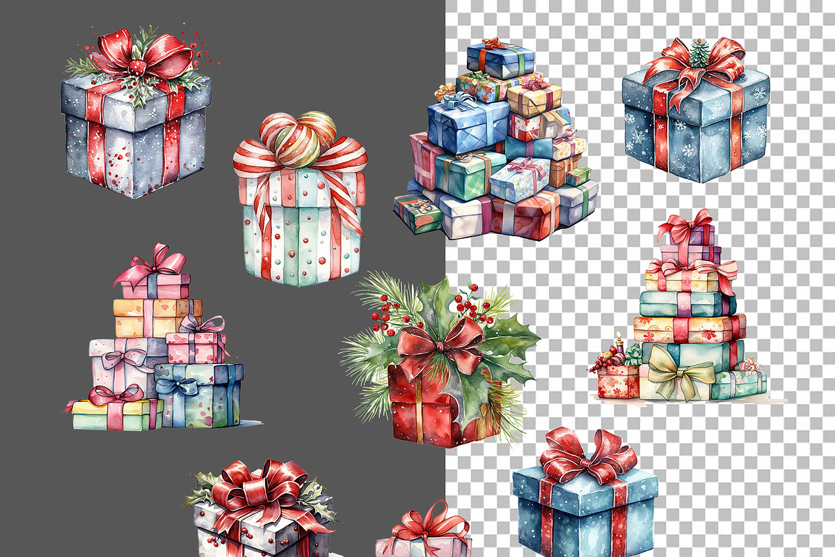 Watercolor Christmas Gifts, a Decorative Illustration by Vasmila (Photo 3 of 5)