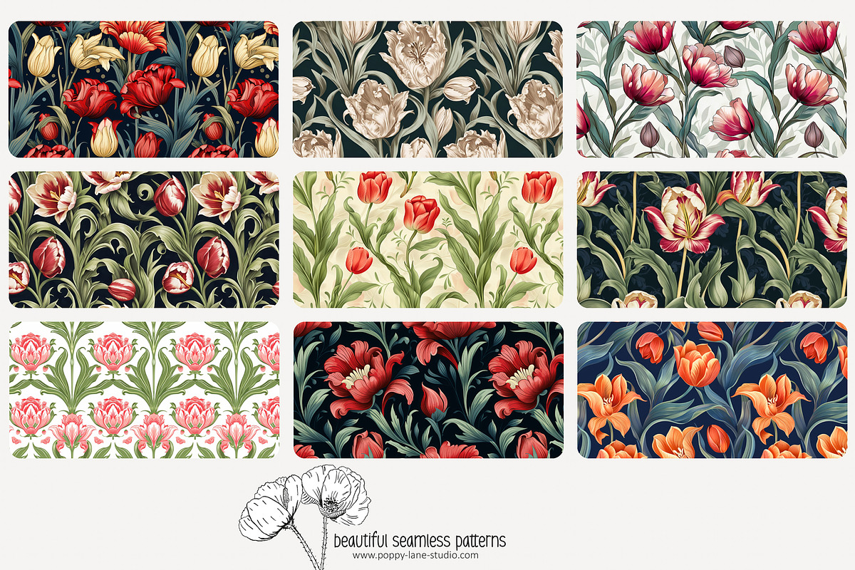 70 vintage tulip seamless pattern, a Pattern Graphic by Poppy Lane Studio