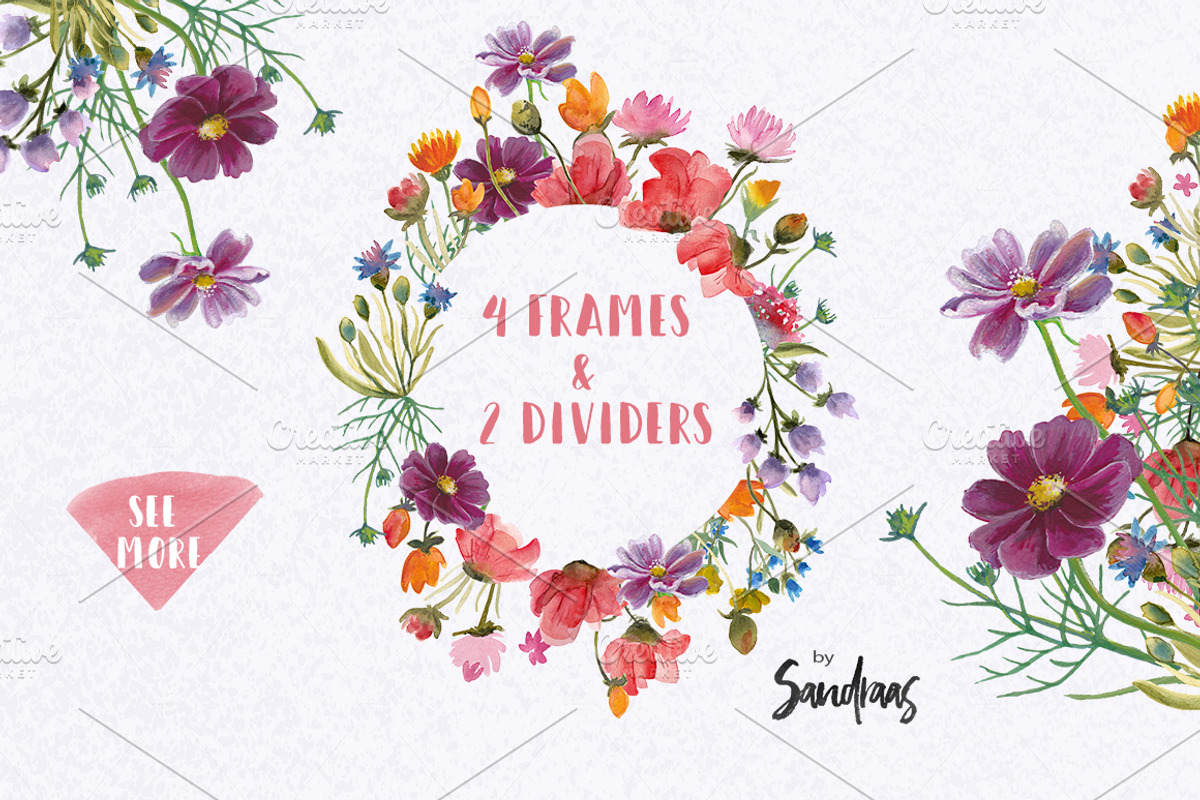 Wild flowers watercolor clip art, an Illustration by SandraGraphicDesign (Photo 3 of 7)