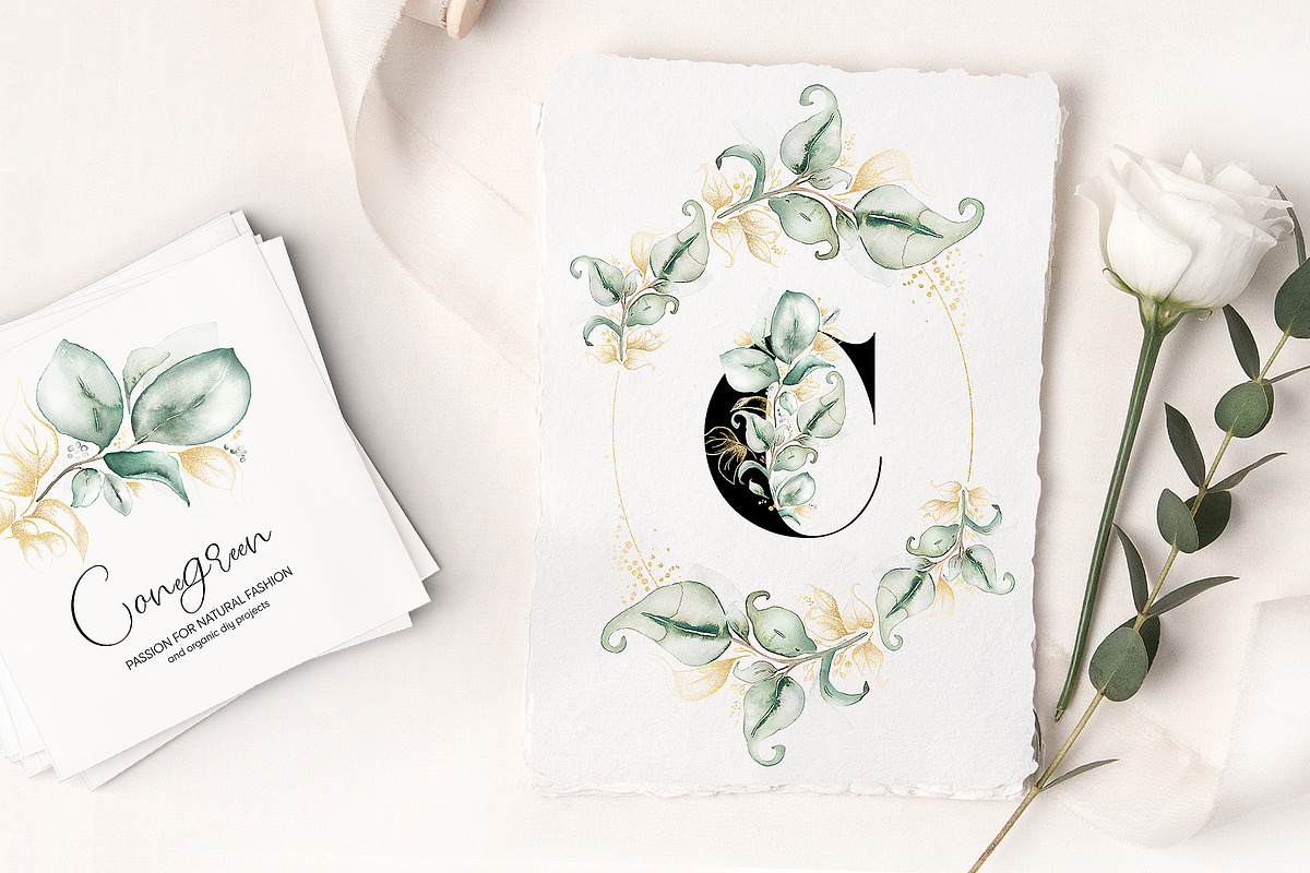 Mellow Greenery. Watercolor and Gold, a Decorative Illustration by Tinydew (Photo 2 of 14)