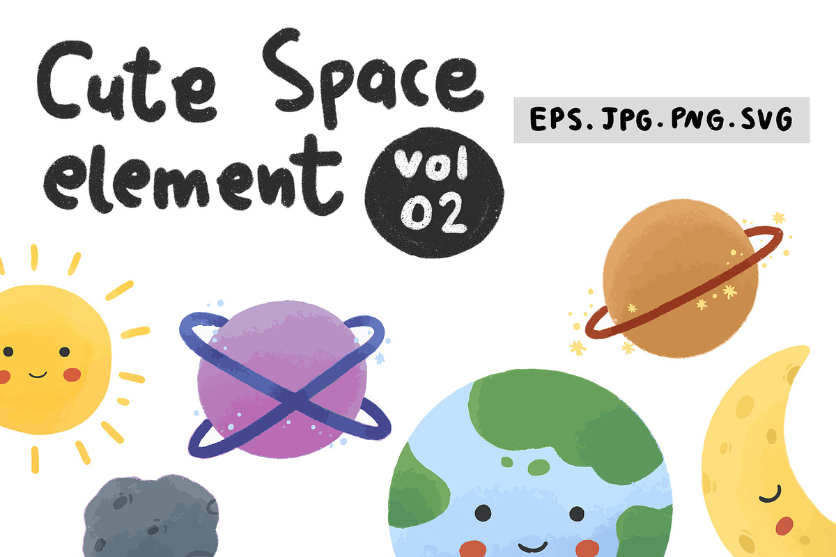 Cute Space elements Vol 02, an Object Illustration by RizkaNurfazrina (Photo 1 of 6)