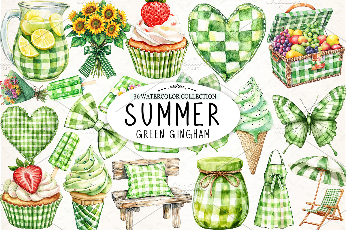 Summer Green Gingham Sublimation, an Illustration by Watercolor design (Photo 1 of 4)