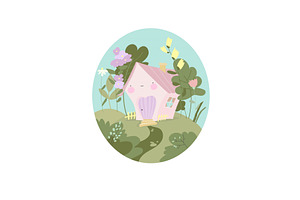 Front view of a house with spring, an Object Illustration by Maria Starus